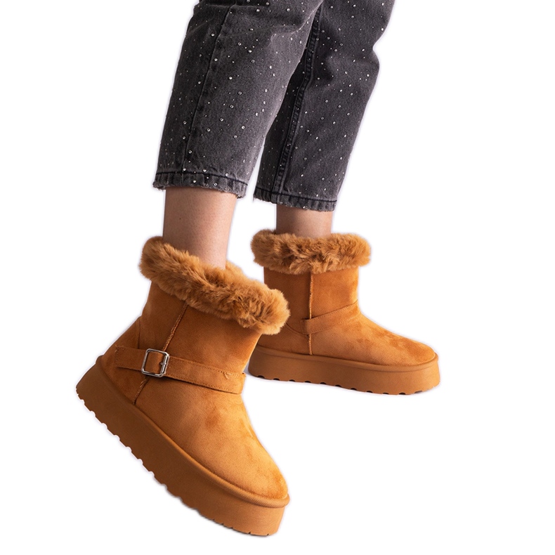 Smeđe izolirane čizme za snijeg ukrašene krznom smeđa