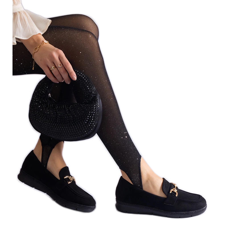 Crne ženske mokasine s Eco Suedeom s lancem crno