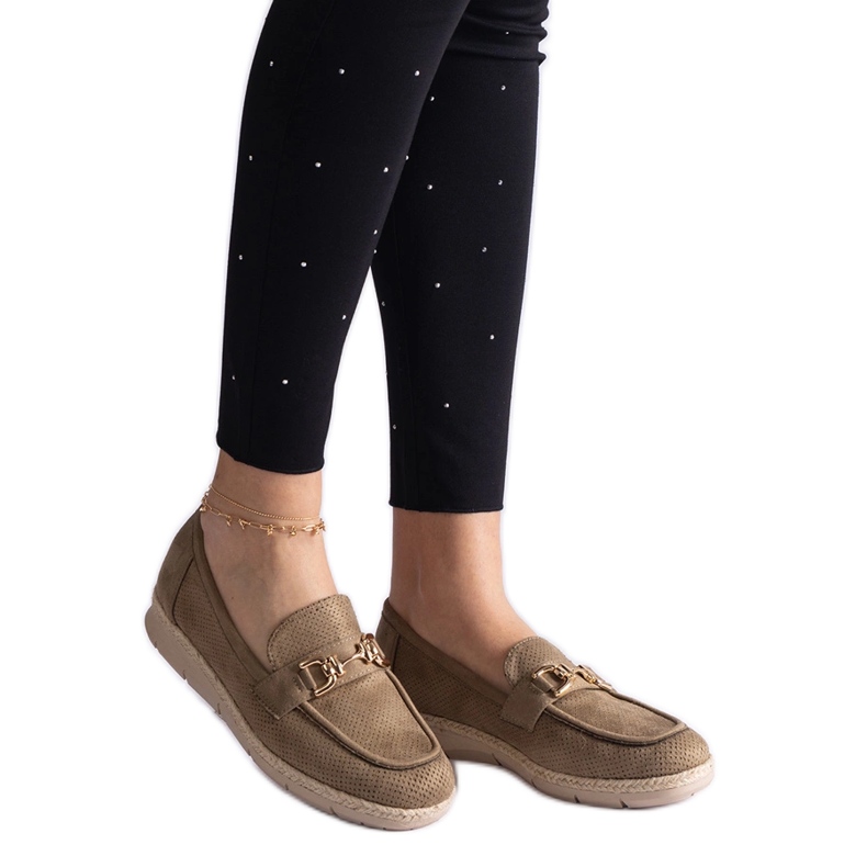 Zelene ženske mokasine s Eco Suedeom s lancem zelena