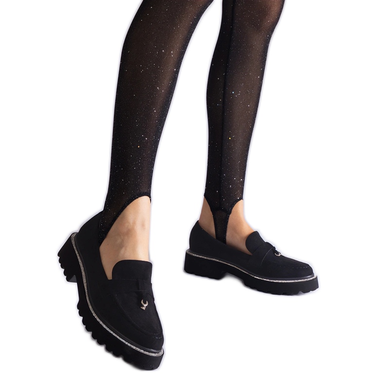 Crni mokasini od antilop kože s ukrasom crno