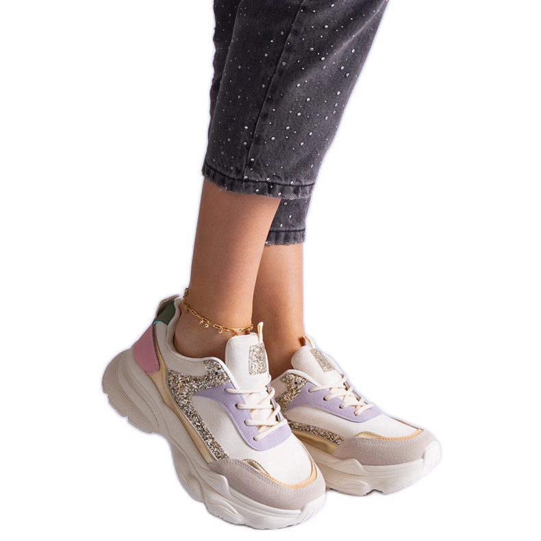 Višebojne tenisice sa sjajnim umecima bež