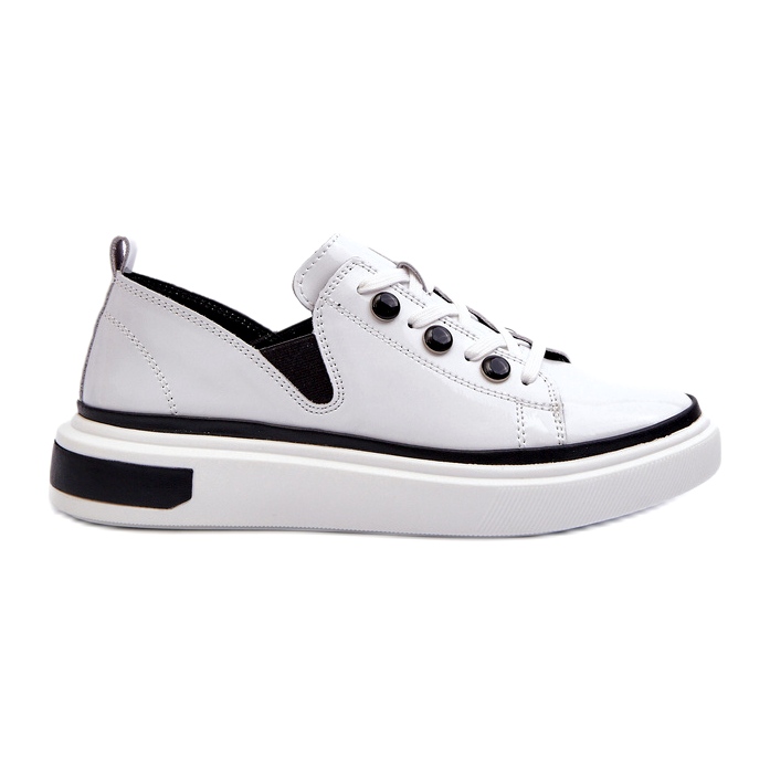 S.Barski Kožne lakirane ženske sportske cipele LR535 White bijela