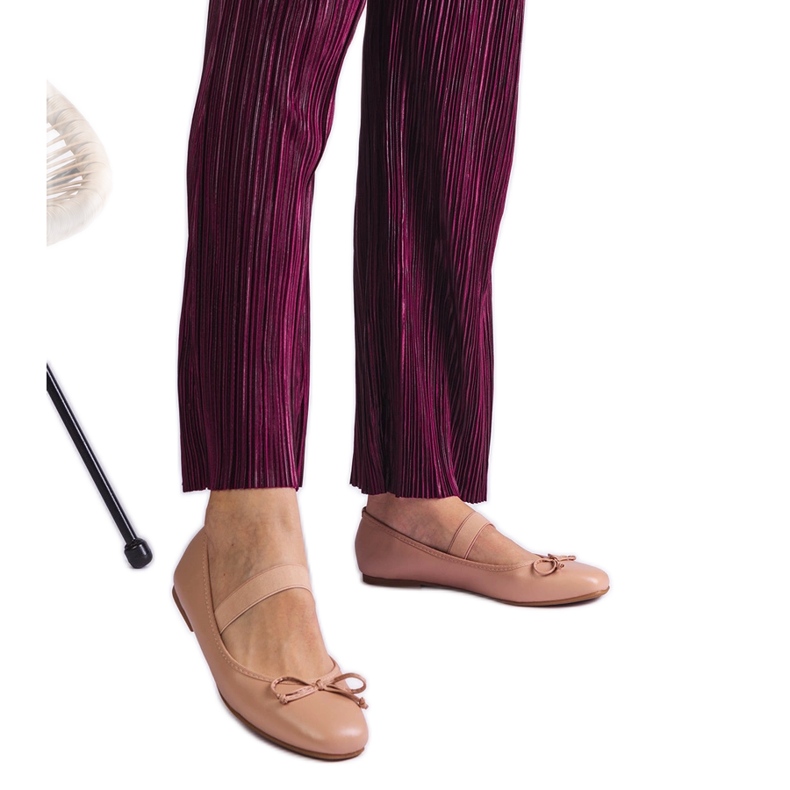 Bež balerine s elastičnim trakom i ukrasnim lukom