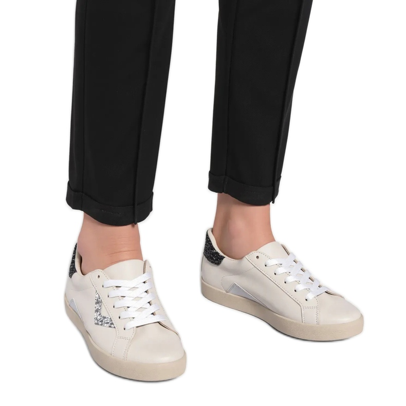 Ženske tenisice brokate srebrne umetke bijela