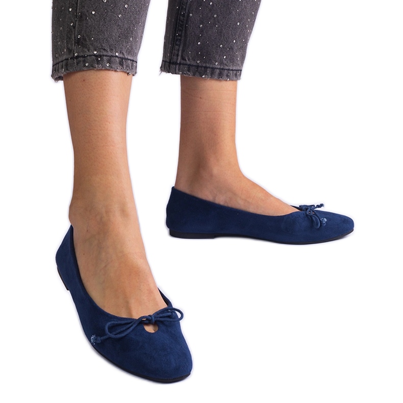 Mornarsko plave balerine s ukrasnim lukom plava