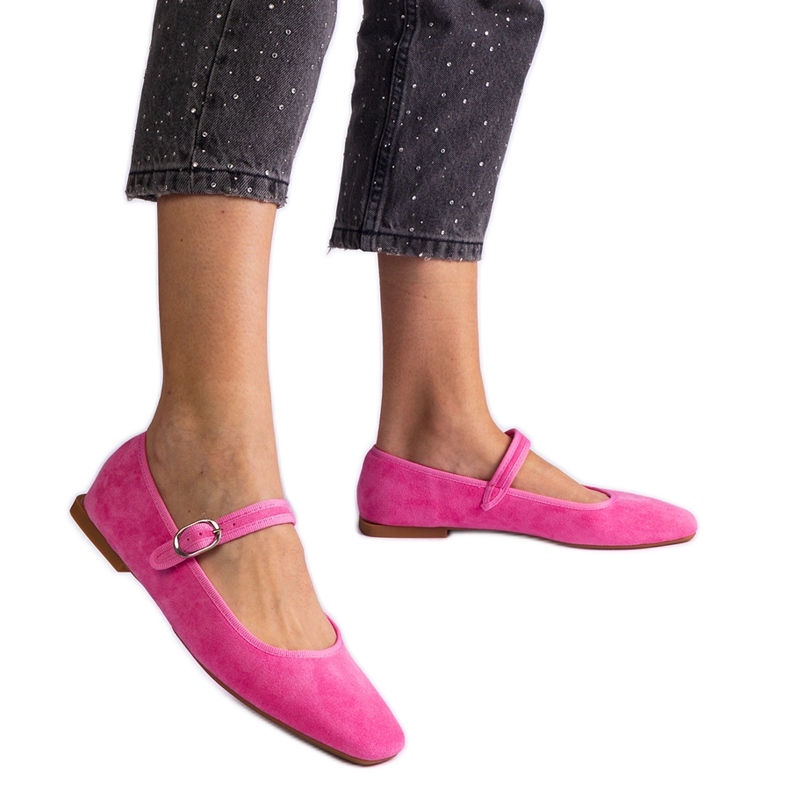 Tamno ružičaste balerine s kopčom i kvadratnim nožnim prstom ružičasta