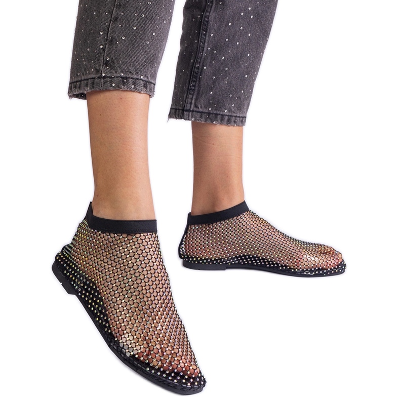 Crne mrežice sandale s cirkonima crno