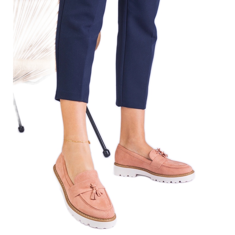 Ružičaste ženske mokasine iz Ekozamsza s rubovima ružičasta