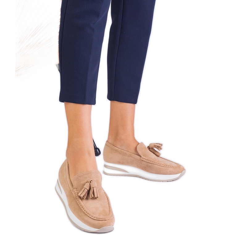 Bež ženske natikače na platformi s rubovima