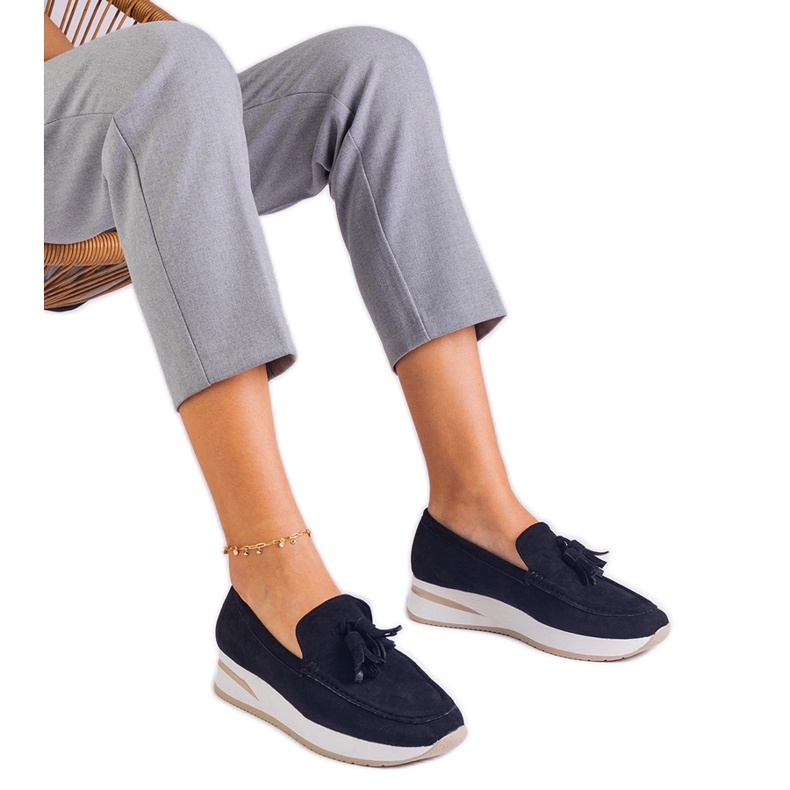 Crne ženske natikače na platformi s rubovima crno