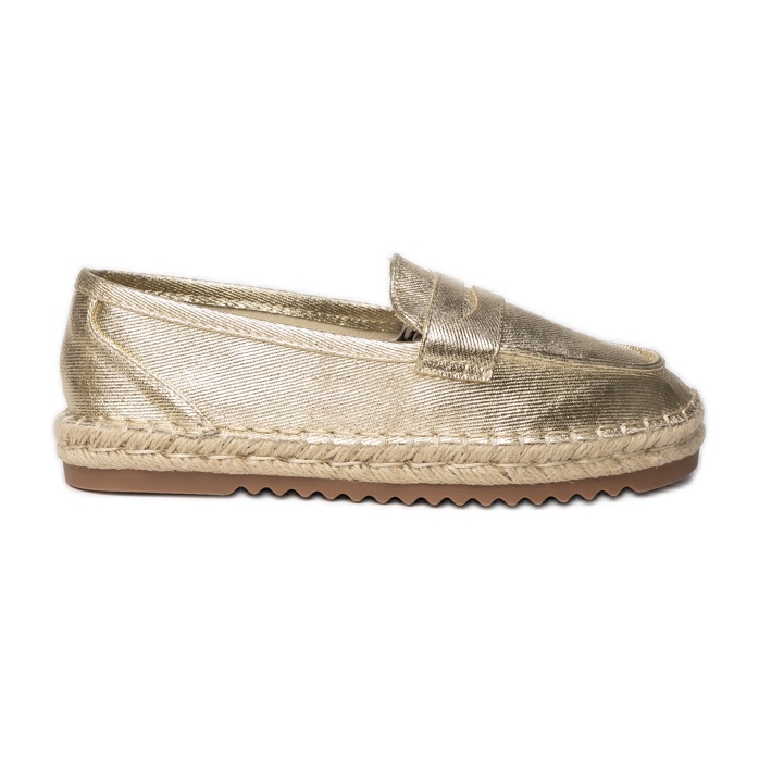 Espadrilles ženski zlatni metalni loafers zlatna