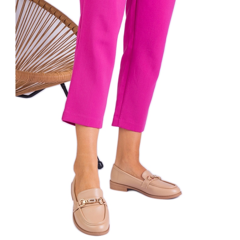 Bež ženske natikače sa zlatnim ukrasom i cirkonima