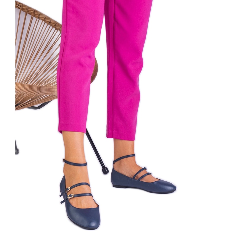 Mornaričke balerine izrađene od eko -odlaska s kopčama plava