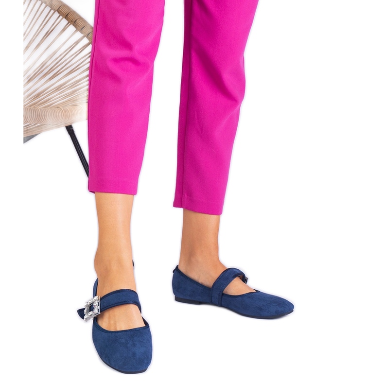 Mornarsko plave balerine ukrašene kopčom s Crystalikijem plava