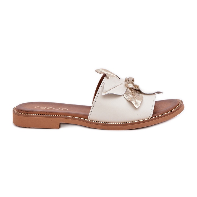 Papuče s ukrasom prirodna koža Zazoo 3667 bijela