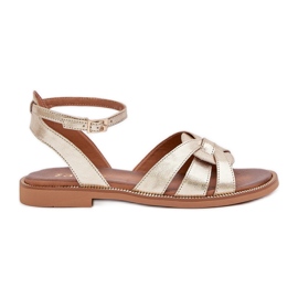 Ženske kožne sandale s ravnim potpeticama Zazoo 3688 Zlotys zlatni