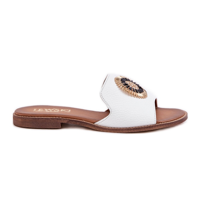 Lewski Shoes Kožni prelepovi s ravnim -dekoracijama Lewski 3047/O bijela