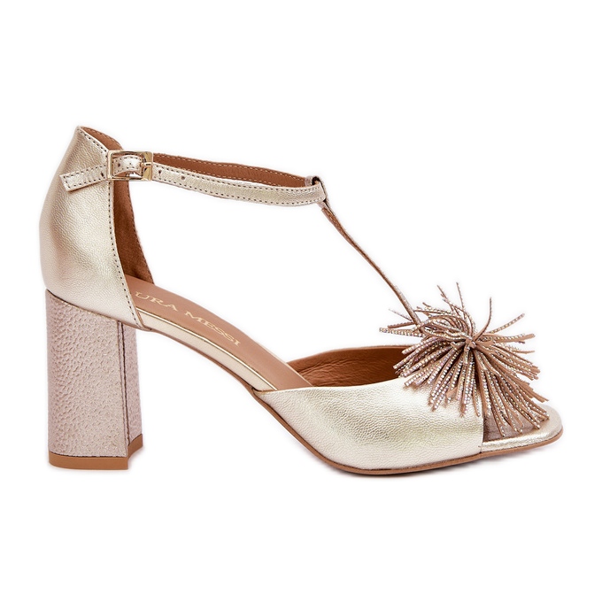 Kožne sandale na visoku petu s ukrasom Laura Messi 2758 Gold zlatna