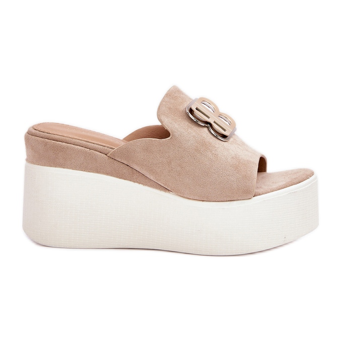 Papuče na platformi i klinovima s bež ukrasom