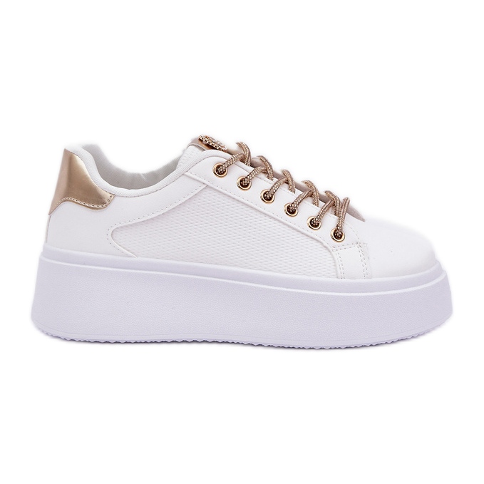 Tenisice na platformi s ukrasnim čipkama bijelim i zlatnim bijela