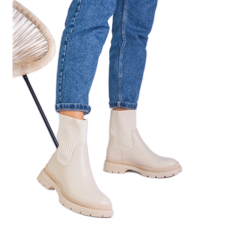 Bež gležnjače s gornjim dijelom od tkanine