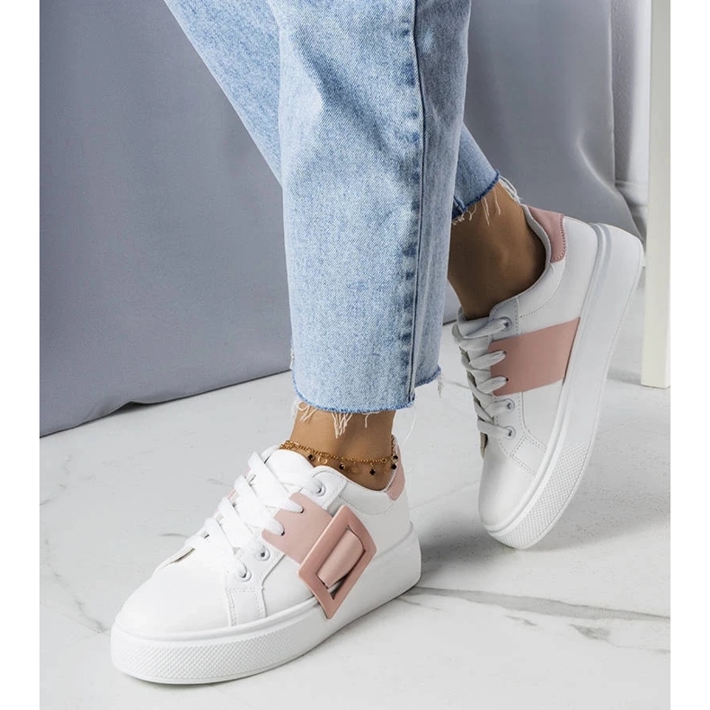 D/GMR Bijele tenisice ukrašene ružičastom Toni kopčom bijela