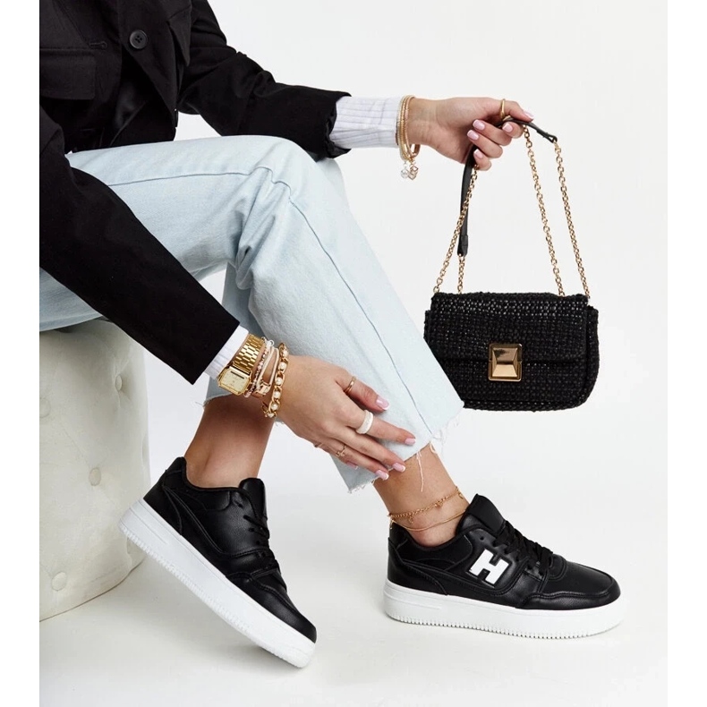 D/GMR Crne tenisice na bijeloj Mentha platformi crno