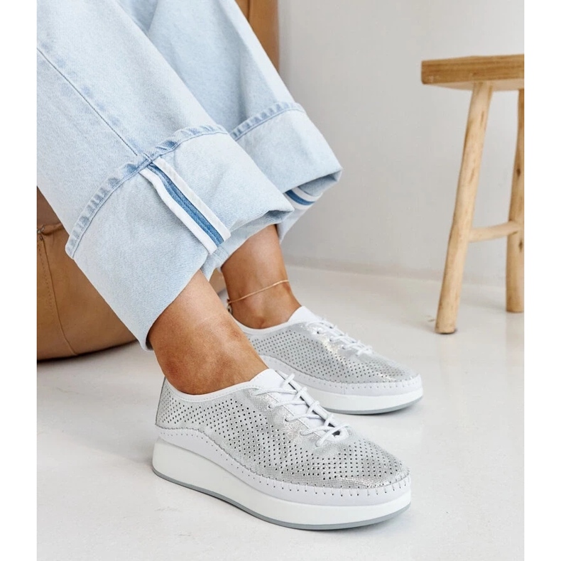 Srebrne kožne tenisice na platformi Amana srebro