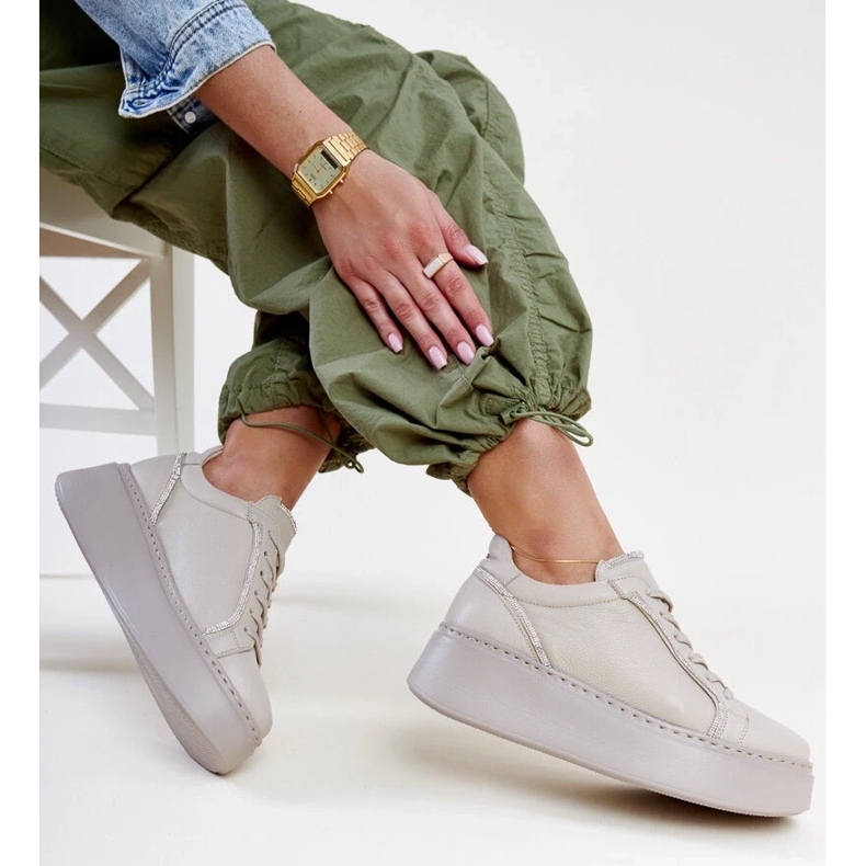 Tamno bež kožne tenisice sa kamenčićima Karino