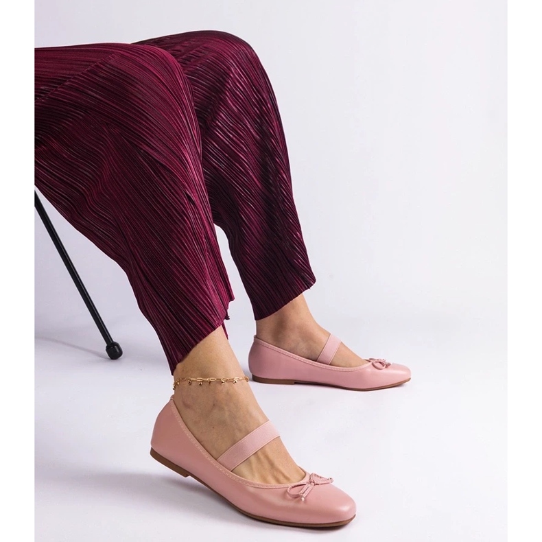 D/CEO Ružičaste balerine s elastičnim trakom i ukrasnim Newton Bowom ružičasta