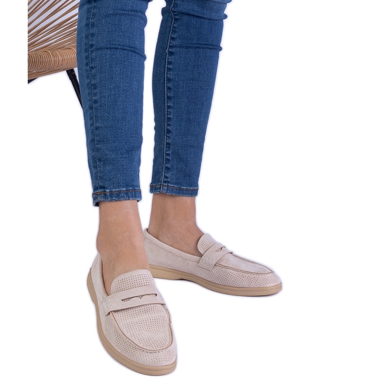 Bež klasični otvoreni loaferi iz ekozamsz