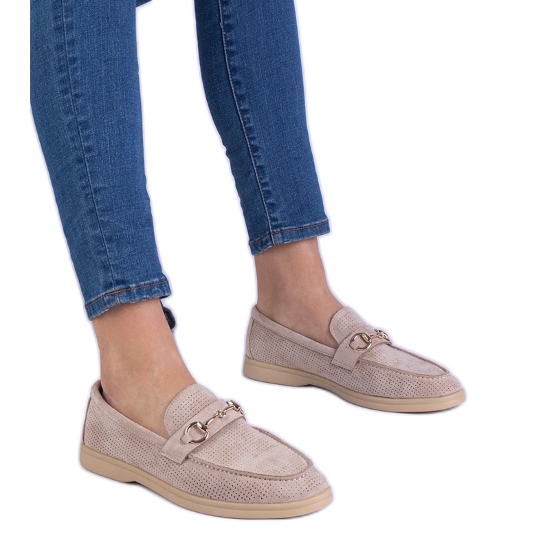 Smeđi otvoreni Ekozamszamowe Loafers sa zlatnim ukrasom smeđa