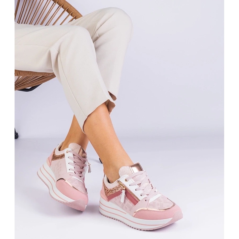 D/CEO Ružičaste sportske tenisice na platformi ukrašeni malta svjetluca ružičasta