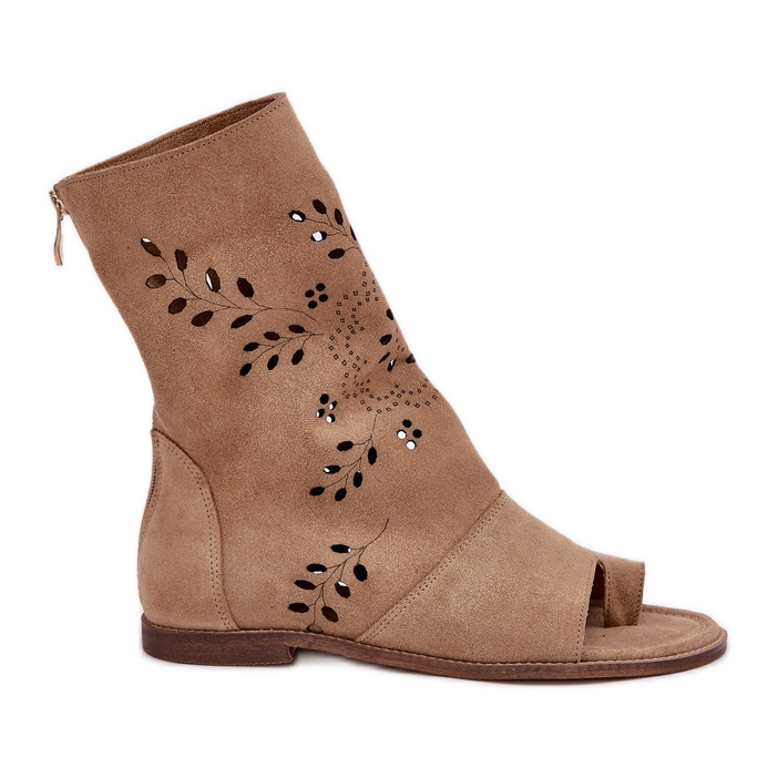 Zazoo 3437 Ženske sandale od brušene kože s gornjim zatvaračem, bež