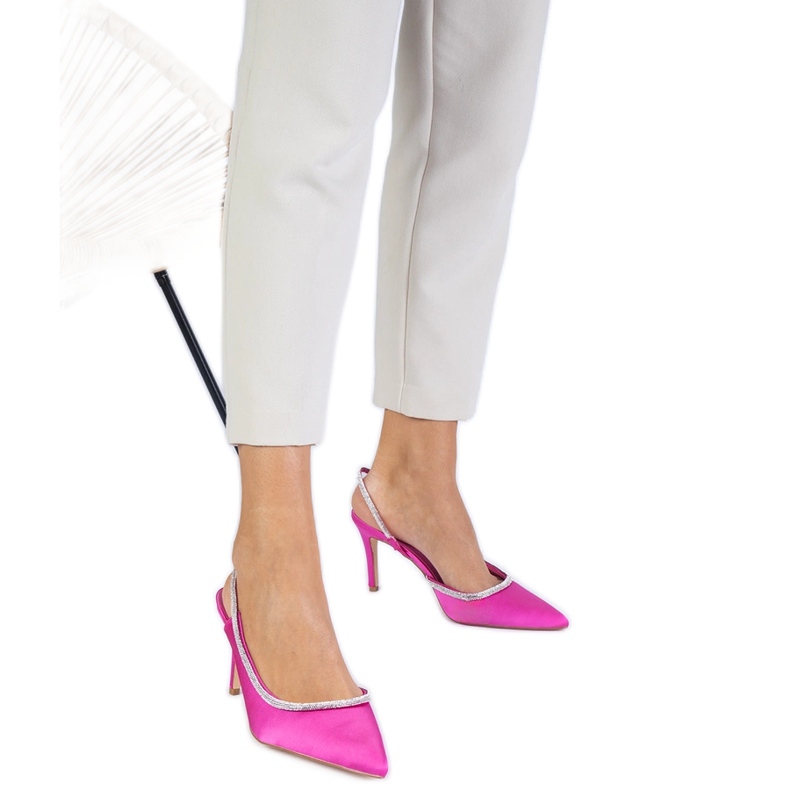 Ružičaste satenske pumpe s cirkonima s otvorenom petom ružičasta