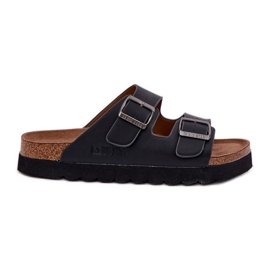 Lagane muške papuče s eko kožnim kopčama Big Star NN174531 Black crna