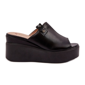 Papuče na platformi i klina Eko crna koža