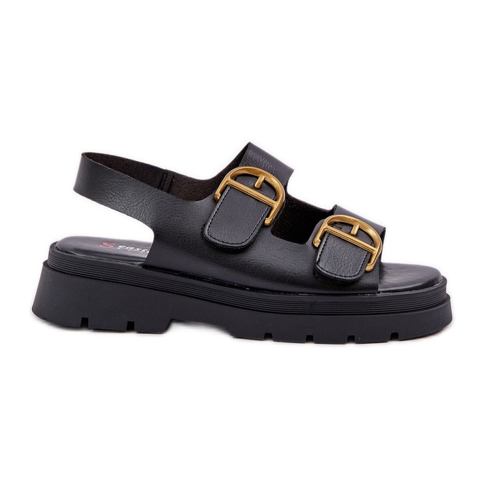 Eko kožne sandale s crnim stezaljkama crno