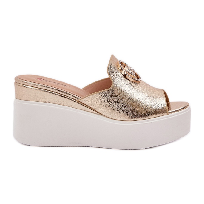 Papuče na platformi i klinovi sa zlatnim ukrasom zlatna