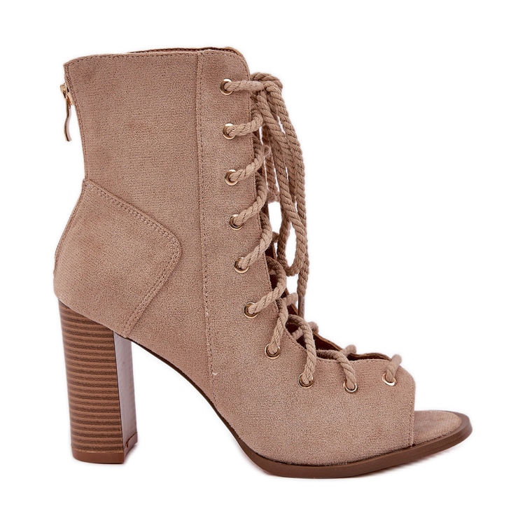 Sandale na posta s gornjim i bež vezanjem