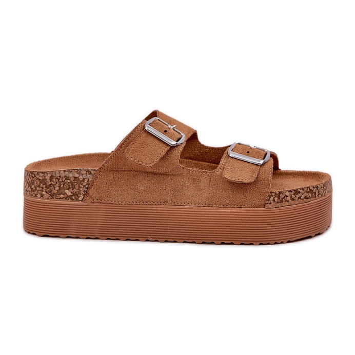 Ženske papuče na ogromnoj platformi s kamilicama bež