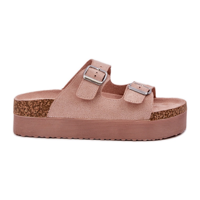 Ženske papuče na ogromnoj platformi s ružičastim kopčama ružičasta