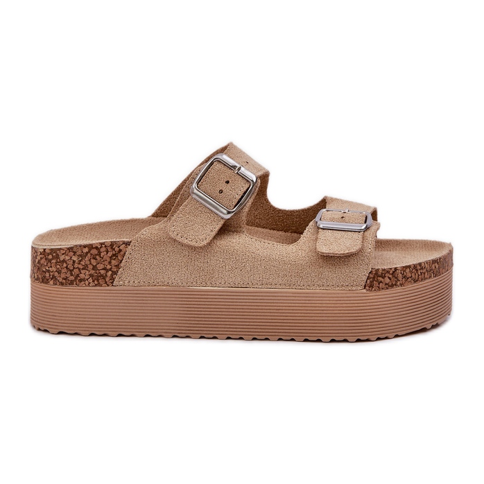 Ženske papuče na ogromnoj platformi s bež kopčama