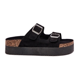 Ženske papuče na ogromnoj platformi s crnim kopčama crna