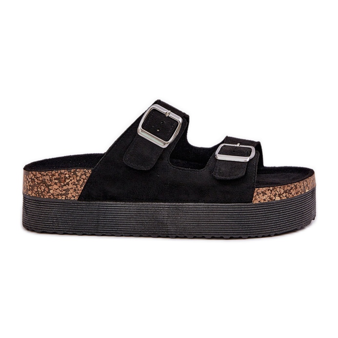 Ženske papuče na ogromnoj platformi s crnim kopčama crno