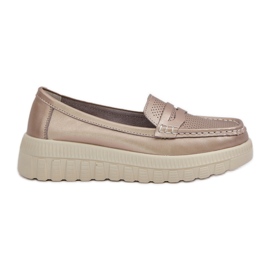 Ženske otvorene kožne kože na platformi i klinovi šampanjca zlatni