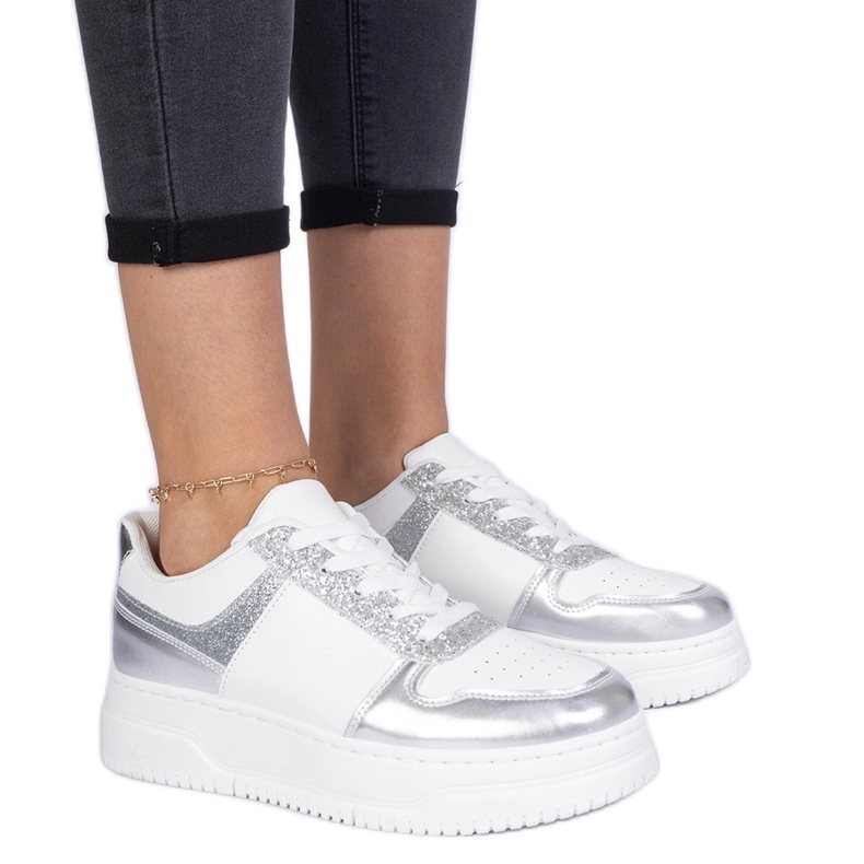 Silver ženske tenisice na gustom potplatu srebro