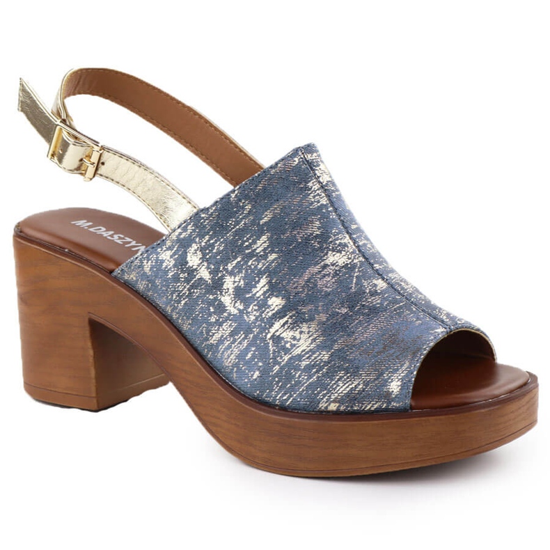 Ženske sandale na stupu pozlaćenih traperica M. Daszyński MR23126-7 plava