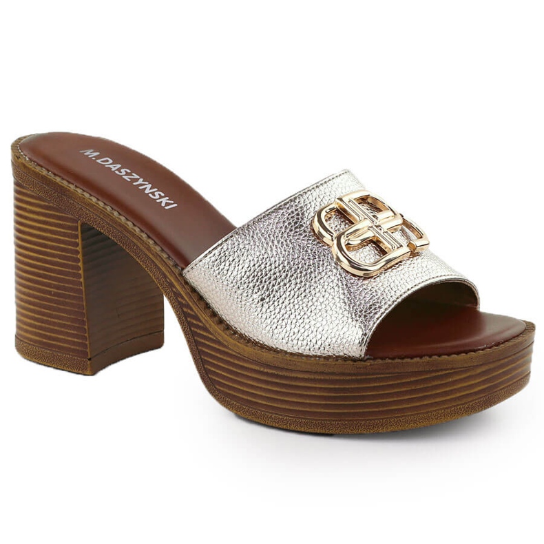 Ženske papuče na pošti i platformi Złote M. Daszyński MR24146-3 zlatna
