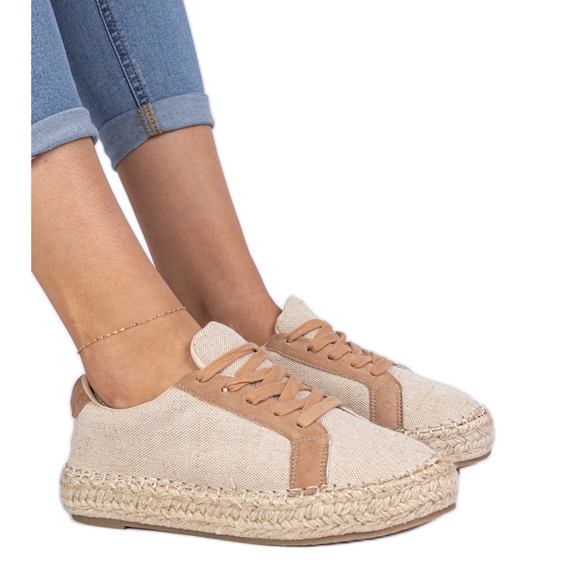Smeđa ženska čipka -up espadrilles